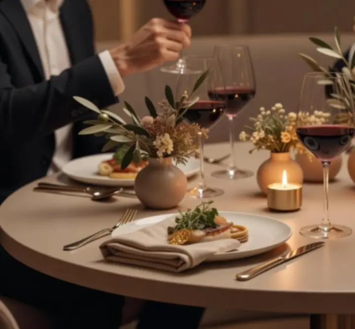 Elegáns privát vacsora teríték ünnepi hangulattal