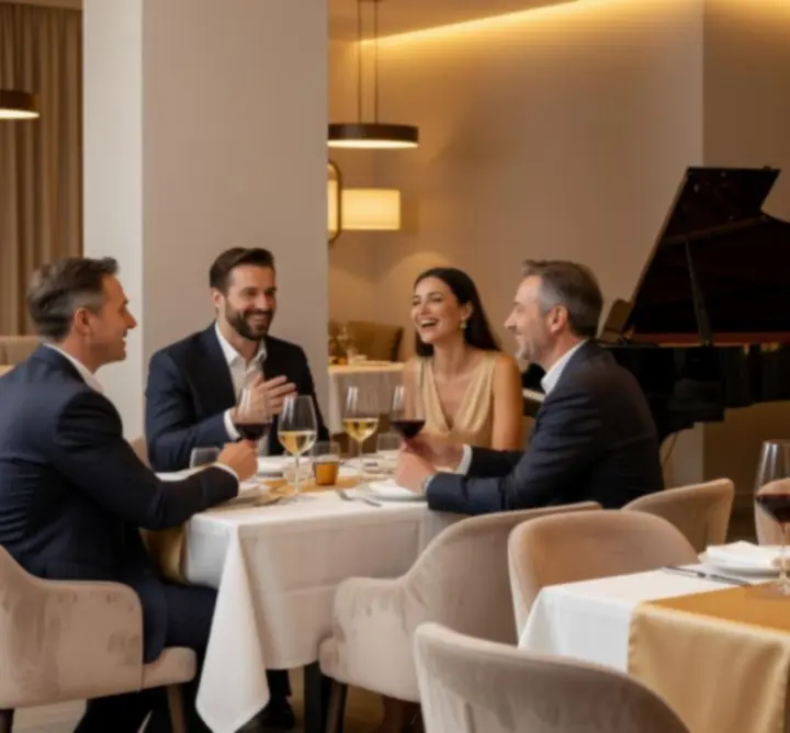 Tematikus vacsoraest elegáns terítéssel és hangulatos fényekkel a Grand Social Hallban